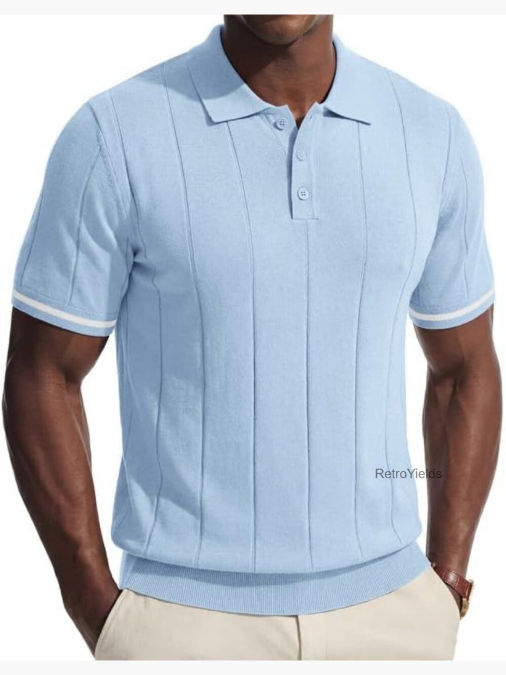 Mens Knit Texture Short Sleeve Polo Shirt for Summer Golf